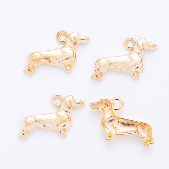 Picture of 50 PCs Zinc Based Alloy Charms KC Gold Plated Dog Animal 18mm x 13mm