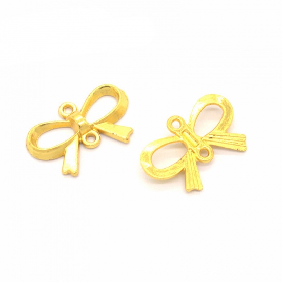 Immagine di 50 Pz Lega di Zinco Abiti Pendenti Charms Connettori Accessori Cravatta a Farfalla Oro Placcato Filigrana 22mm x 15mm