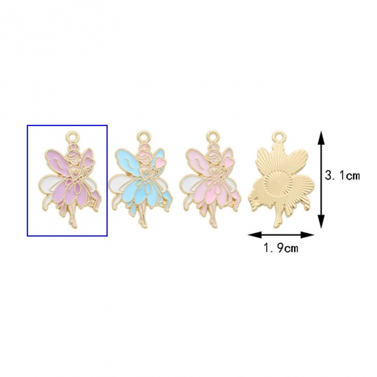 Immagine di 10 Pz Lega di Zinco Ciondoli Oro Placcato Colore Viola Fata Ali Smalto 3.1cm x 1.9cm