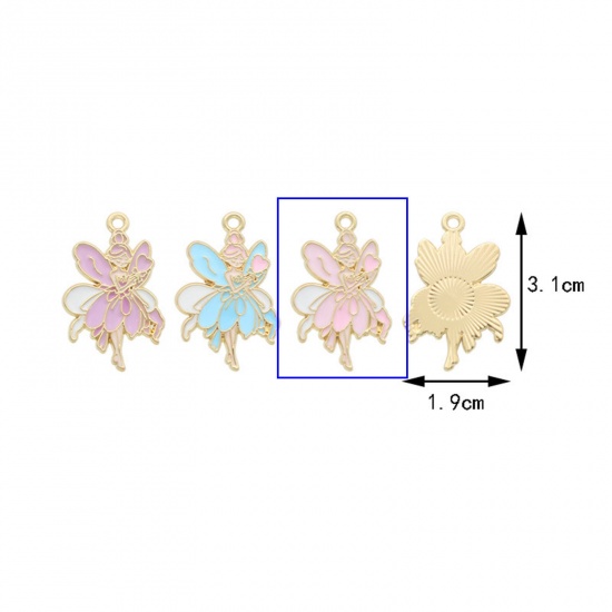 Immagine di 10 Pz Lega di Zinco Ciondoli Oro Placcato Rosa Fata Ali Smalto 3.1cm x 1.9cm