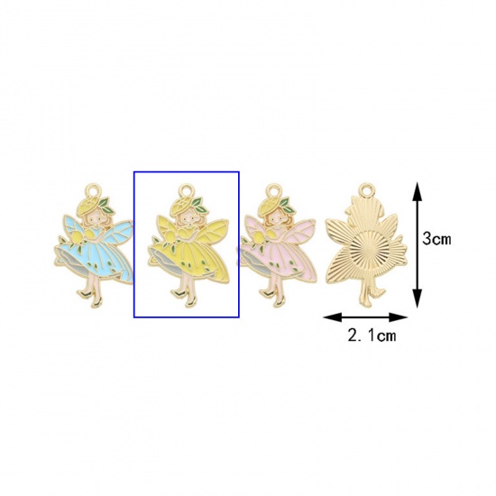 Immagine di 10 Pz Lega di Zinco Ciondoli Oro Placcato Giallo Fata Ali Smalto 3cm x 2.1cm