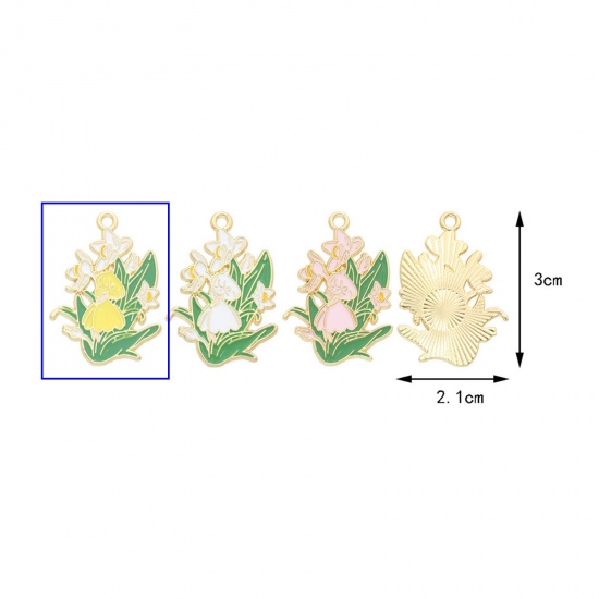 Immagine di 10 Pz Lega di Zinco Ciondoli Oro Placcato Giallo Fata Fiore Smalto 3cm x 2.1cm