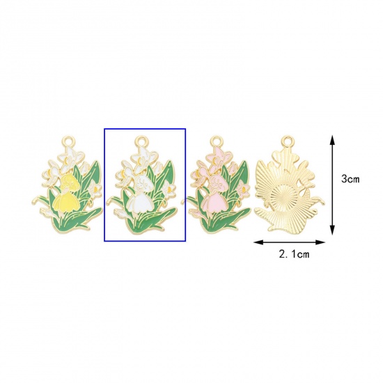 Immagine di 10 Pz Lega di Zinco Ciondoli Oro Placcato Bianco Fata Fiore Smalto 3cm x 2.1cm