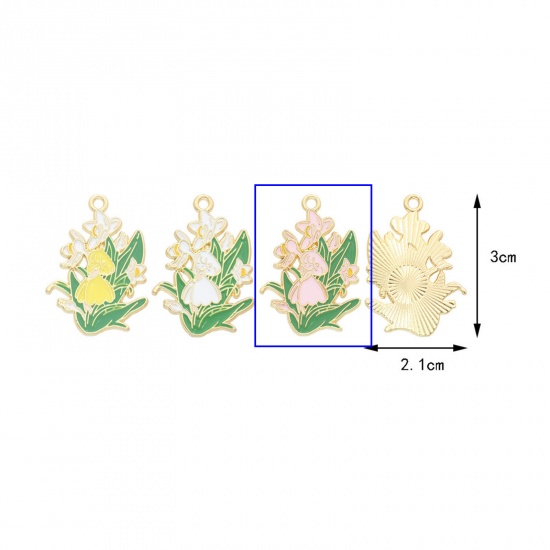 Immagine di 10 Pz Lega di Zinco Ciondoli Oro Placcato Rosa Fata Fiore Smalto 3cm x 2.1cm