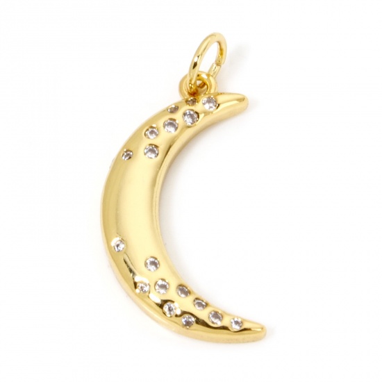 Immagine di 1 Pz Ecologico Ottone Galassia Ciondoli Luna 18K Vero Oro Placcato Trasparente Cubic Zirconiae 25mm x 12mm