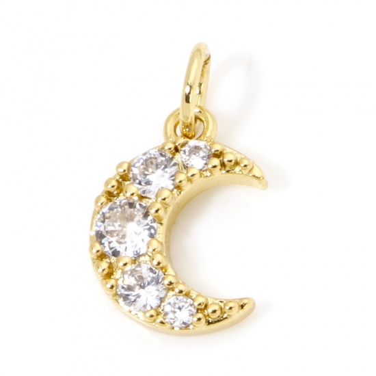 Immagine di 1 Pz Ecologico Ottone Galassia Ciondoli Luna 18K Vero Oro Placcato Trasparente Cubic Zirconiae 12mm x 7mm