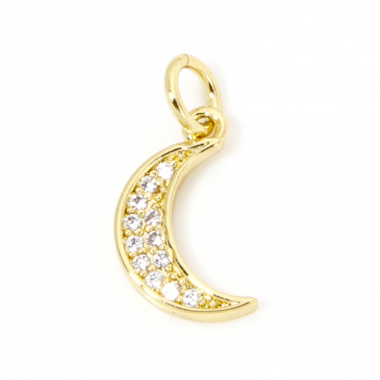 Immagine di 1 Pz Ecologico Ottone Galassia Ciondoli Luna 18K Vero Oro Placcato Trasparente Cubic Zirconiae 17mm x 9mm