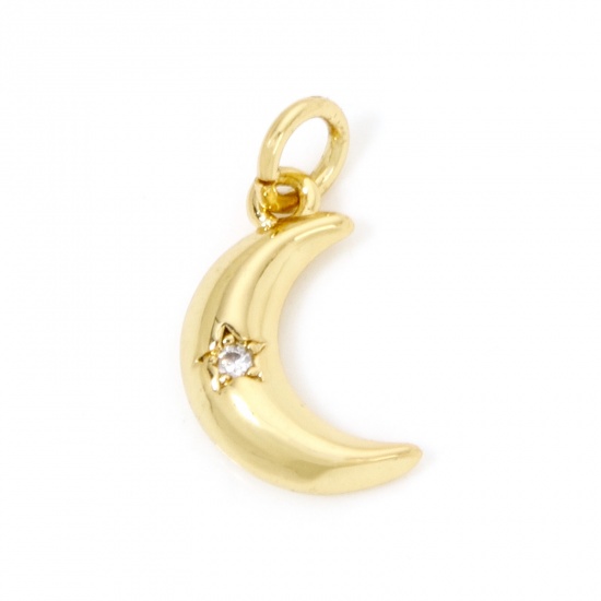 Immagine di 1 Pz Ecologico Ottone Galassia Ciondoli Luna 18K Vero Oro Placcato Stella Trasparente Cubic Zirconiae 17mm x 8mm