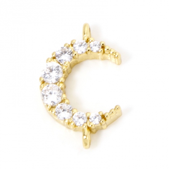 Immagine di 1 Pz Ecologico Ottone Galassia Pendenti Charms Connettori Luna 18K Vero Oro Placcato Trasparente Cubic Zirconiae 15mm x 9mm