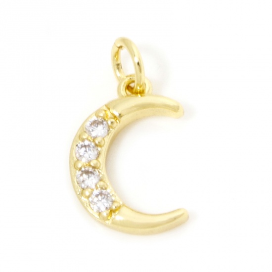 Immagine di 1 Pz Ecologico Ottone Galassia Ciondoli Luna 18K Vero Oro Placcato Trasparente Cubic Zirconiae 17mm x 10mm