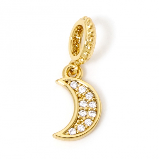 Immagine di 1 Pz Ecologico Ottone Galassia Ciondoli Luna 18K Vero Oro Placcato Trasparente Cubic Zirconiae 19mm x 7mm