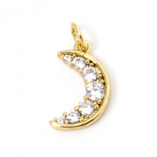 Immagine di 1 Pz Ecologico Ottone Galassia Ciondoli Luna 18K Vero Oro Placcato Trasparente Cubic Zirconiae 15mm x 7mm