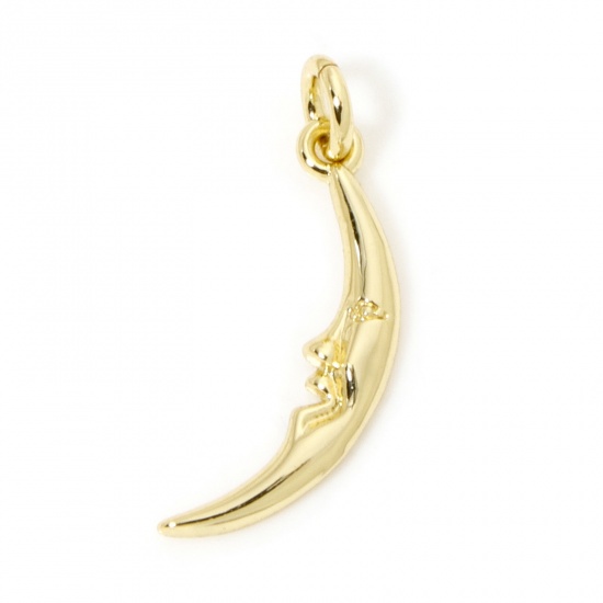 Immagine di 1 Pz Ecologico Ottone Galassia Ciondoli 18K Vero Oro Placcato Faccia del Luna 19mm x 6mm