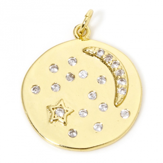 Immagine di 1 Pz Ecologico Ottone Galassia Ciondoli Luna 18K Vero Oro Placcato Stella Trasparente Cubic Zirconiae 26mm x 21mm