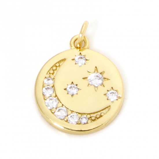 Immagine di 1 Pz Ecologico Ottone Galassia Ciondoli Luna 18K Vero Oro Placcato Stella Trasparente Cubic Zirconiae 17mm x 12mm