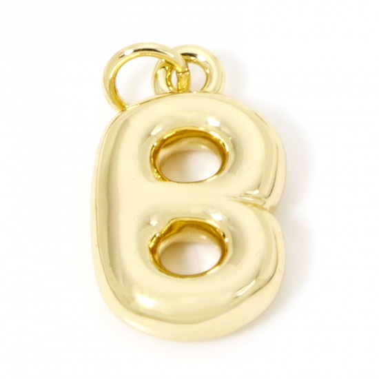 Picture of 1 Piece Eco-friendly Brass Charms 18K Real Gold Plated Capital Alphabet/ Letter Message " B " 3D 21mm x 11mm