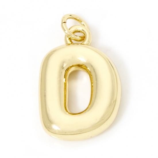 Picture of 1 Piece Eco-friendly Brass Charms 18K Real Gold Plated Capital Alphabet/ Letter Message " D " 3D 21mm x 12mm