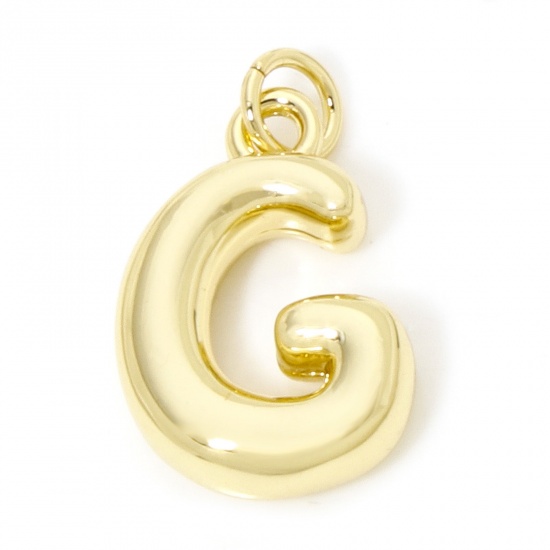 Picture of 1 Piece Eco-friendly Brass Charms 18K Real Gold Plated Capital Alphabet/ Letter Message " G " 3D 21mm x 12mm