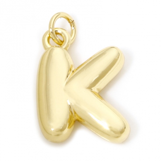 Picture of 1 Piece Eco-friendly Brass Charms 18K Real Gold Plated Capital Alphabet/ Letter Message " K " 3D 20mm x 13mm