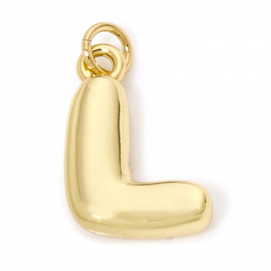 Picture of 1 Piece Eco-friendly Brass Charms 18K Real Gold Plated Capital Alphabet/ Letter Message " L " 3D 20mm x 12mm