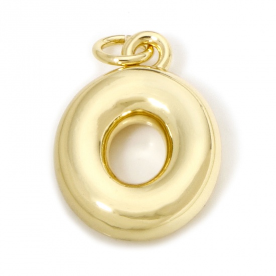 Picture of 1 Piece Eco-friendly Brass Charms 18K Real Gold Plated Capital Alphabet/ Letter Message " O " 3D 20mm x 13mm