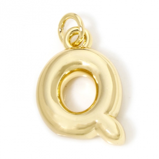 Picture of 1 Piece Eco-friendly Brass Charms 18K Real Gold Plated Capital Alphabet/ Letter Message " Q " 3D 20mm x 13mm