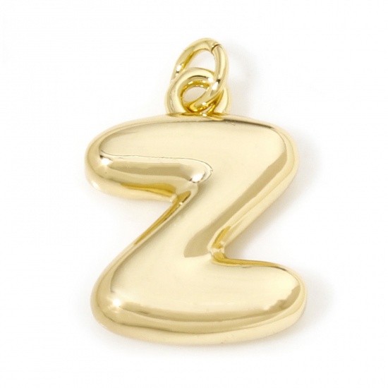 Picture of 1 Piece Eco-friendly Brass Charms 18K Real Gold Plated Capital Alphabet/ Letter Message " Z " 3D 21mm x 13mm