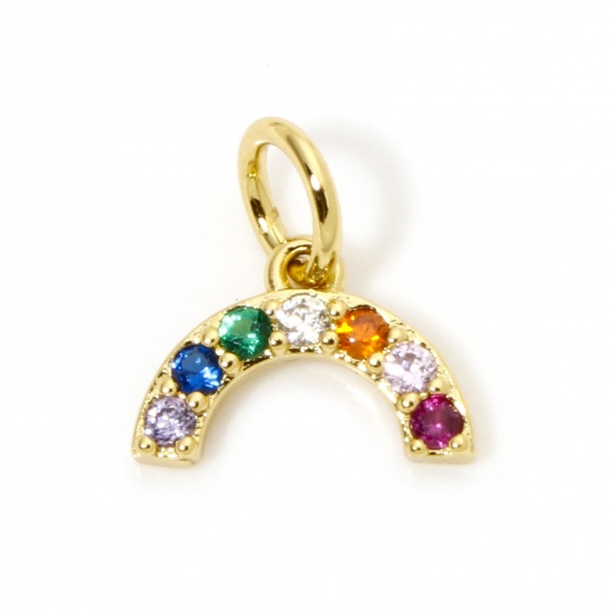 Immagine di 1 Pz Ecologico Ottone Tempo Collezione Ciondoli Arcobaleno 18K Vero Oro Placcato Micro Spianare Multicolore Cubic Zirconiae 10mm x 10mm