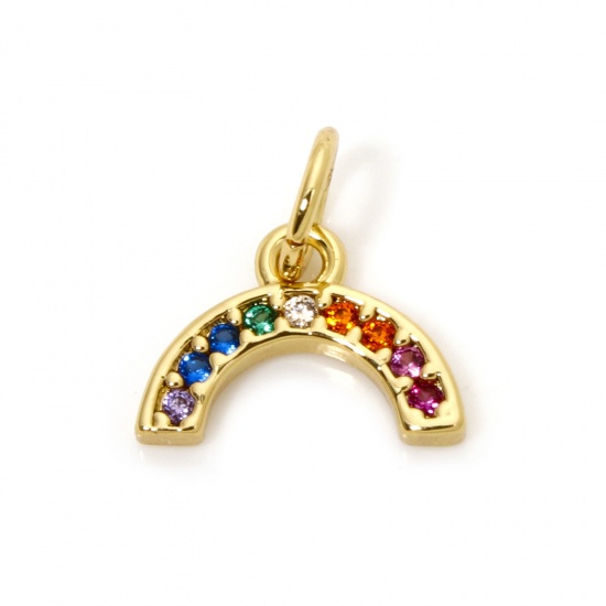 Immagine di 1 Pz Ecologico Ottone Tempo Collezione Ciondoli Arcobaleno 18K Vero Oro Placcato Micro Spianare Multicolore Cubic Zirconiae 10mm x 10mm