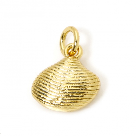 Picture of 1 Piece Eco-friendly Brass Charms 18K Real Gold Plated Shell 3D 12mm x 8mm