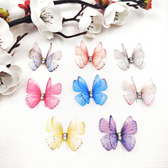 Picture of 20 PCs Polyester Ethereal Butterfly DIY Handmade Craft Materials Accessories Multicolor Butterfly Animal At Random Mixed Multilayer 3cm