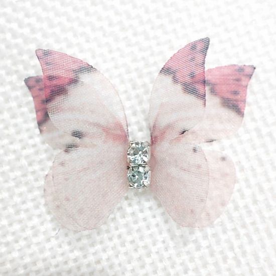 Immagine di 20 Pz Poliestere Eterea Farfalla Accessori per materiali artigianali fatti a mano fai-da-te Rosa Scuro Farfalla Multilayer 3cm