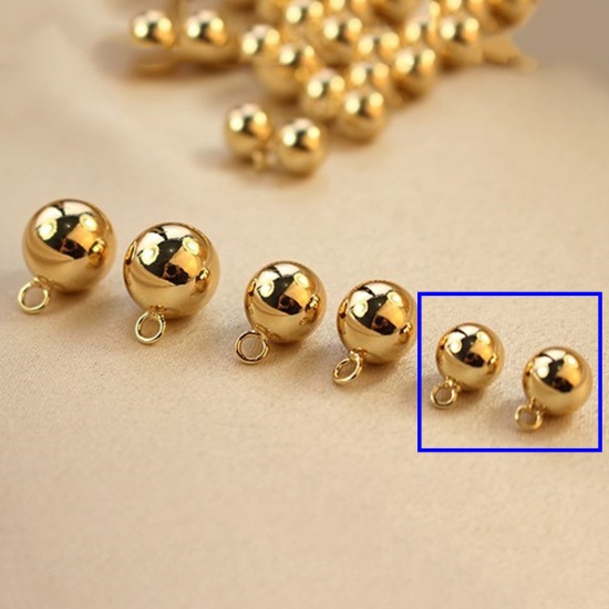 Picture of 5 PCs Brass Geometric Charms 18K Real Gold Plated Ball 3D 8mm Dia.