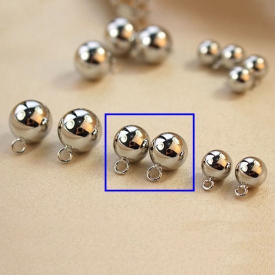 Picture of 5 PCs Brass Geometric Charms Real Platinum Plated Ball 3D 10mm Dia.