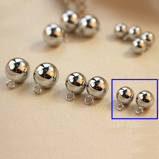 Picture of 5 PCs Brass Geometric Charms Real Platinum Plated Ball 3D 8mm Dia.