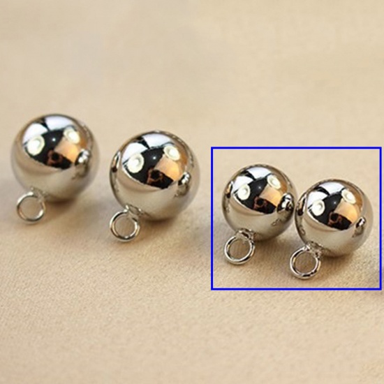 Picture of 5 PCs Brass Geometric Charms Real Platinum Plated Ball 3D 14mm Dia.