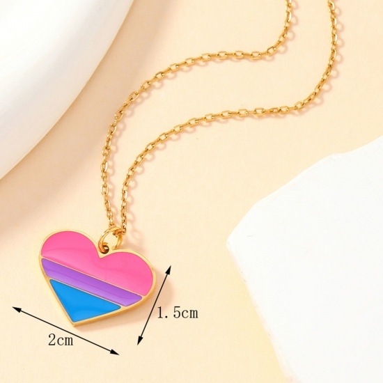 Bild von 1 Stück Vakuumbeschichtung 304 Edelstahl Regenbogen Charms Herz Vergoldet Bunt Emaille 20mm x 15mm