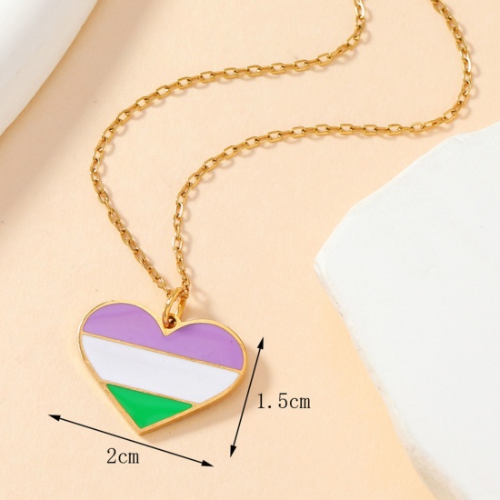 Bild von 1 Stück Vakuumbeschichtung 304 Edelstahl Regenbogen Charms Herz Vergoldet Bunt Emaille 20mm x 15mm