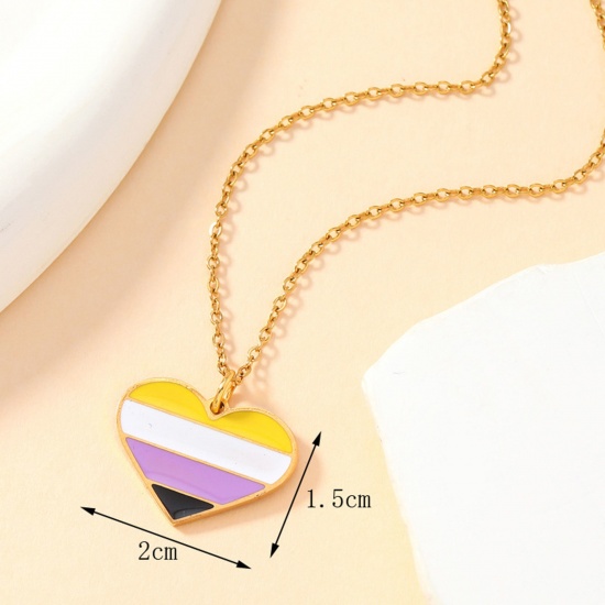 Bild von 1 Stück Vakuumbeschichtung 304 Edelstahl Regenbogen Charms Herz Vergoldet Bunt Emaille 20mm x 15mm