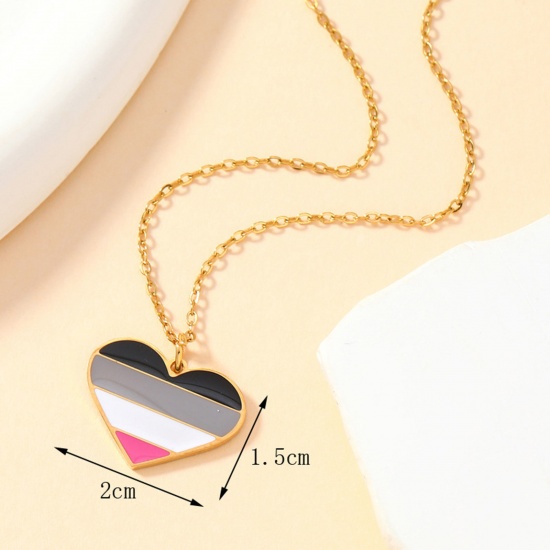 Bild von 1 Stück Vakuumbeschichtung 304 Edelstahl Regenbogen Charms Herz Vergoldet Bunt Emaille 20mm x 15mm