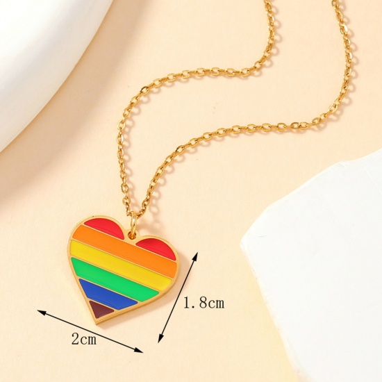 Immagine di 1 Pz Placcatura Sottovuoto 304 Acciaio Inossidabile Arcobaleno Ciondoli Cuore Oro Placcato Multicolore Smalto 20mm x 18mm