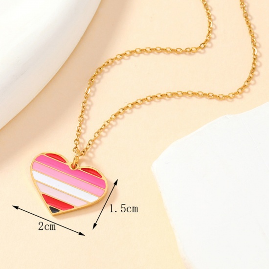 Bild von 1 Stück Vakuumbeschichtung 304 Edelstahl Regenbogen Charms Herz Vergoldet Bunt Emaille 20mm x 15mm