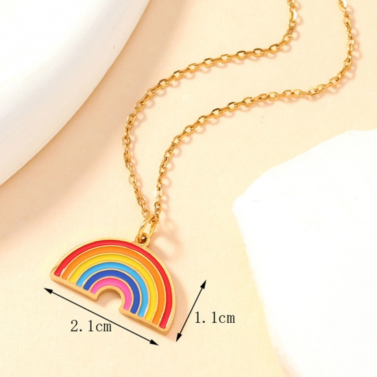 Bild von 1 Stück Vakuumbeschichtung 304 Edelstahl Regenbogen Charms Regenbogen Vergoldet Bunt Emaille 21mm x 11mm