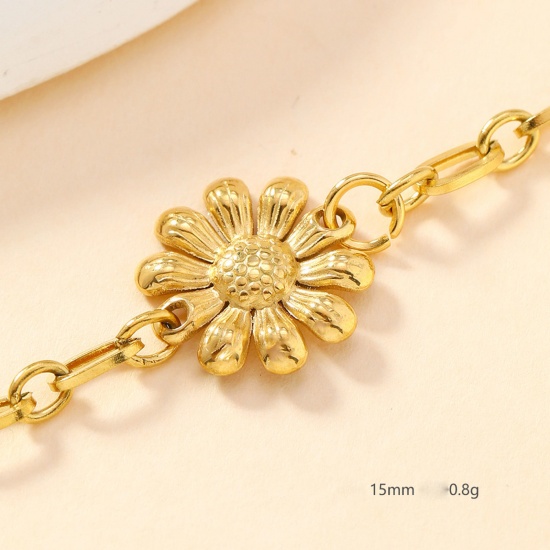 Immagine di 2 Pz Placcatura Sottovuoto 304 Acciaio Inossidabile Colata Pendenti Charms Connettori Girasole Oro Placcato 15mm Dia.