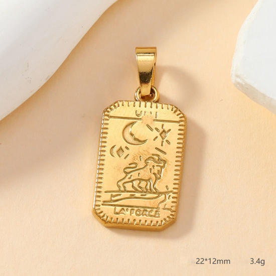 Image de 2 Pcs Pendentif Breloque en 304 Acier Inoxydable Placage sous Vide Coulée Rectangle Doré Constellation 22mm x 12mm
