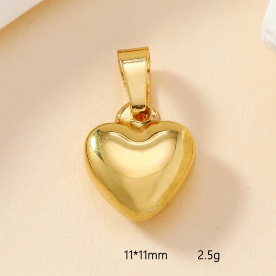 Picture of 2 PCs Vacuum Plating 304 Stainless Steel Casting Charm Pendant Gold Plated Heart 11mm x 11mm