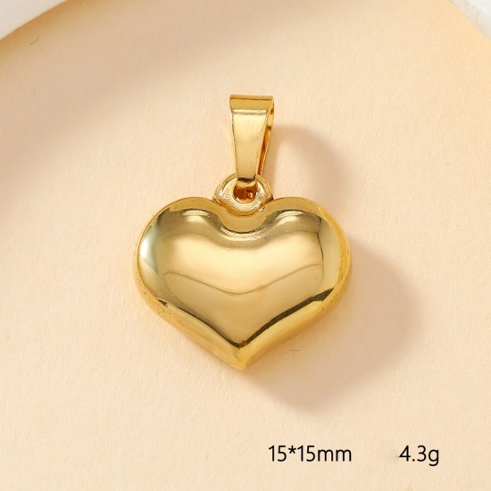 Picture of 2 PCs Vacuum Plating 304 Stainless Steel Casting Charm Pendant Gold Plated Heart 15mm x 15mm