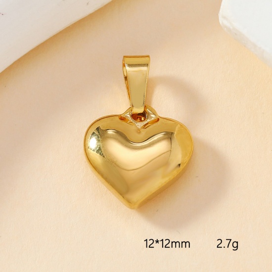 Picture of 2 PCs Vacuum Plating 304 Stainless Steel Casting Charm Pendant Gold Plated Heart 12mm x 12mm