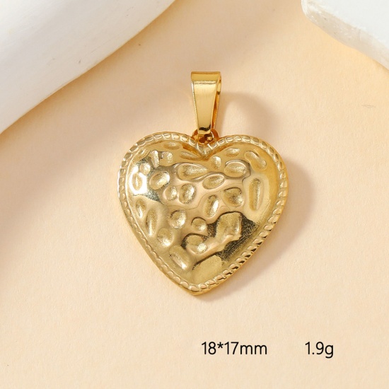 Picture of 2 PCs Vacuum Plating 304 Stainless Steel Casting Charm Pendant Gold Plated Heart 18mm x 17mm