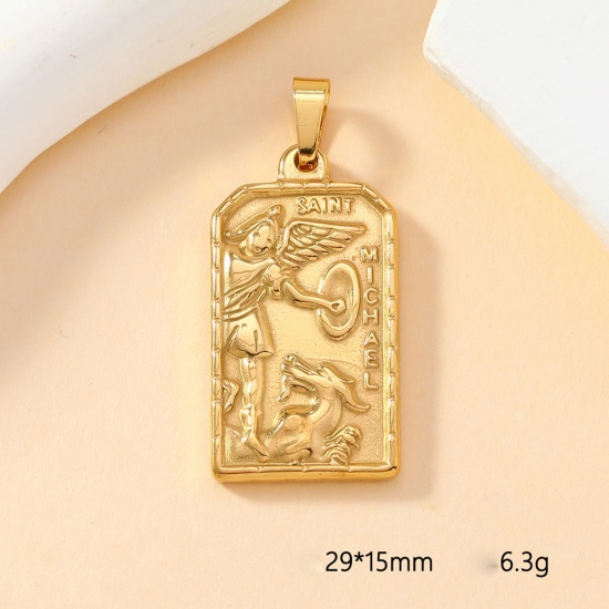 Picture of 2 PCs Vacuum Plating 304 Stainless Steel Casting Charm Pendant Gold Plated Rectangle Angel 29mm x 15mm